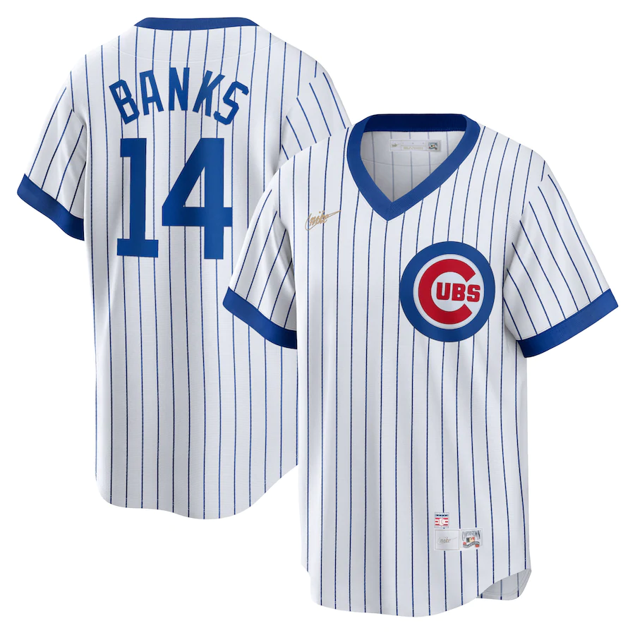 Men's Chicago Cubs Ernie Banks #14 White Home Cooperstown Collection Jersey